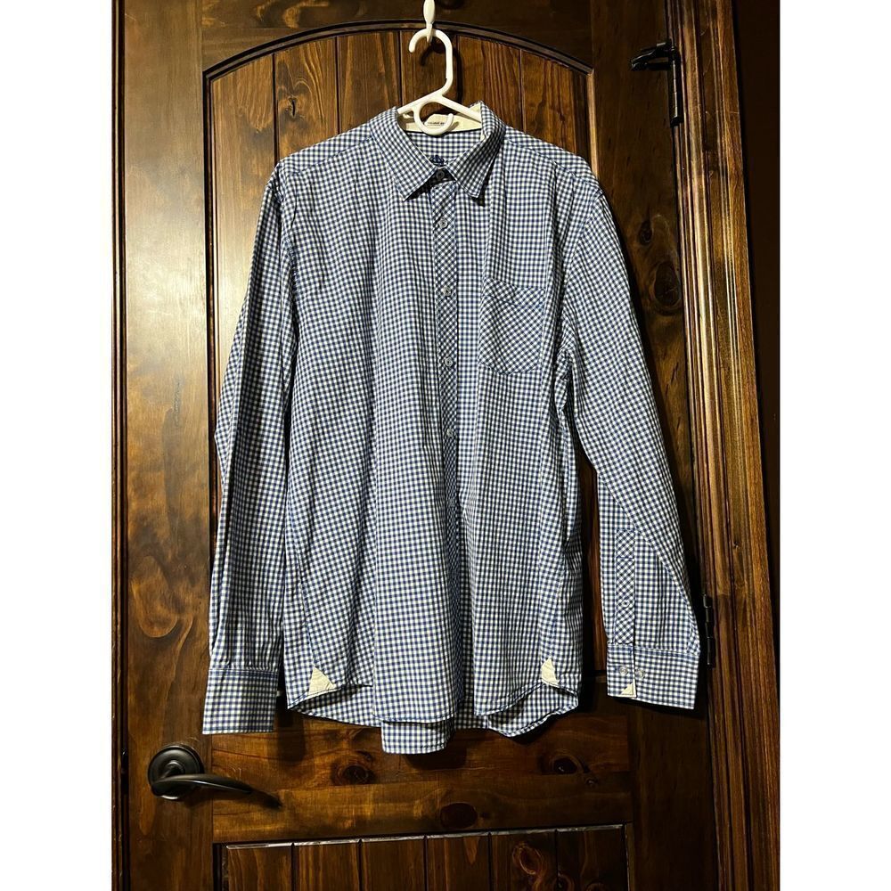 Bugatchi Long Sleeve Checkered Shaped Fit Button Up Size XL